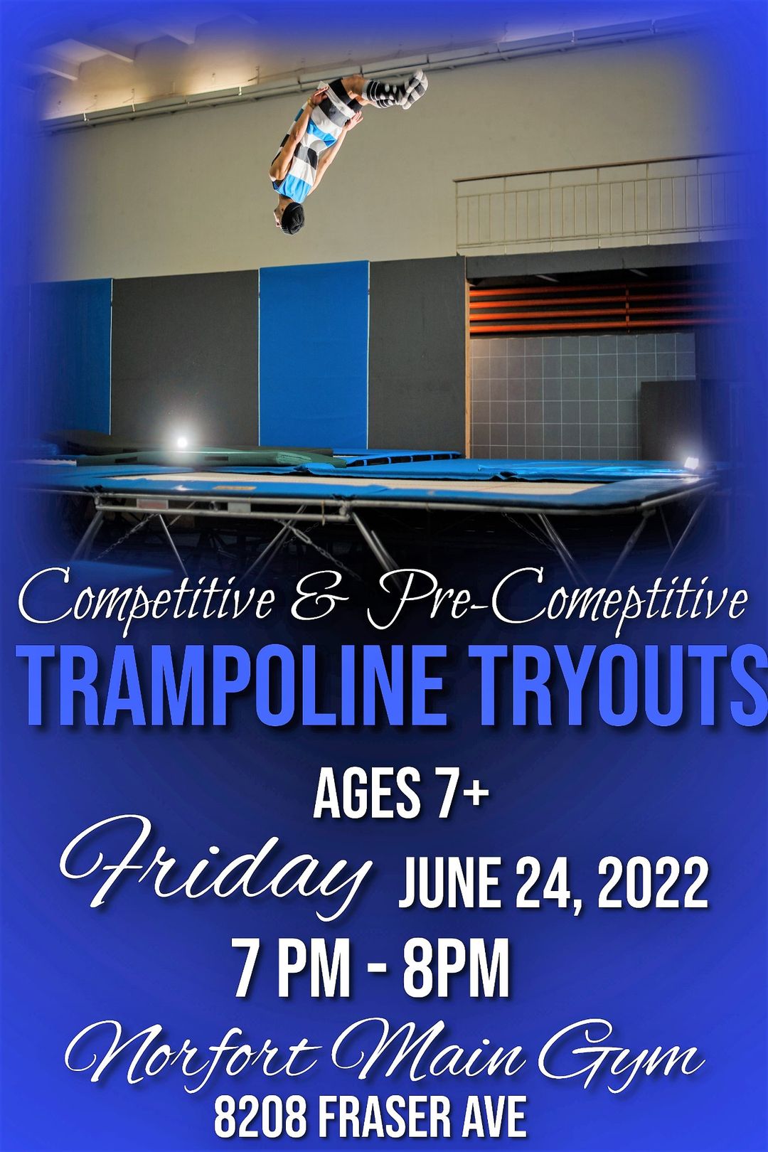 Fort McMurray's Norfort Gymnastics Trampoline Tryouts Poster