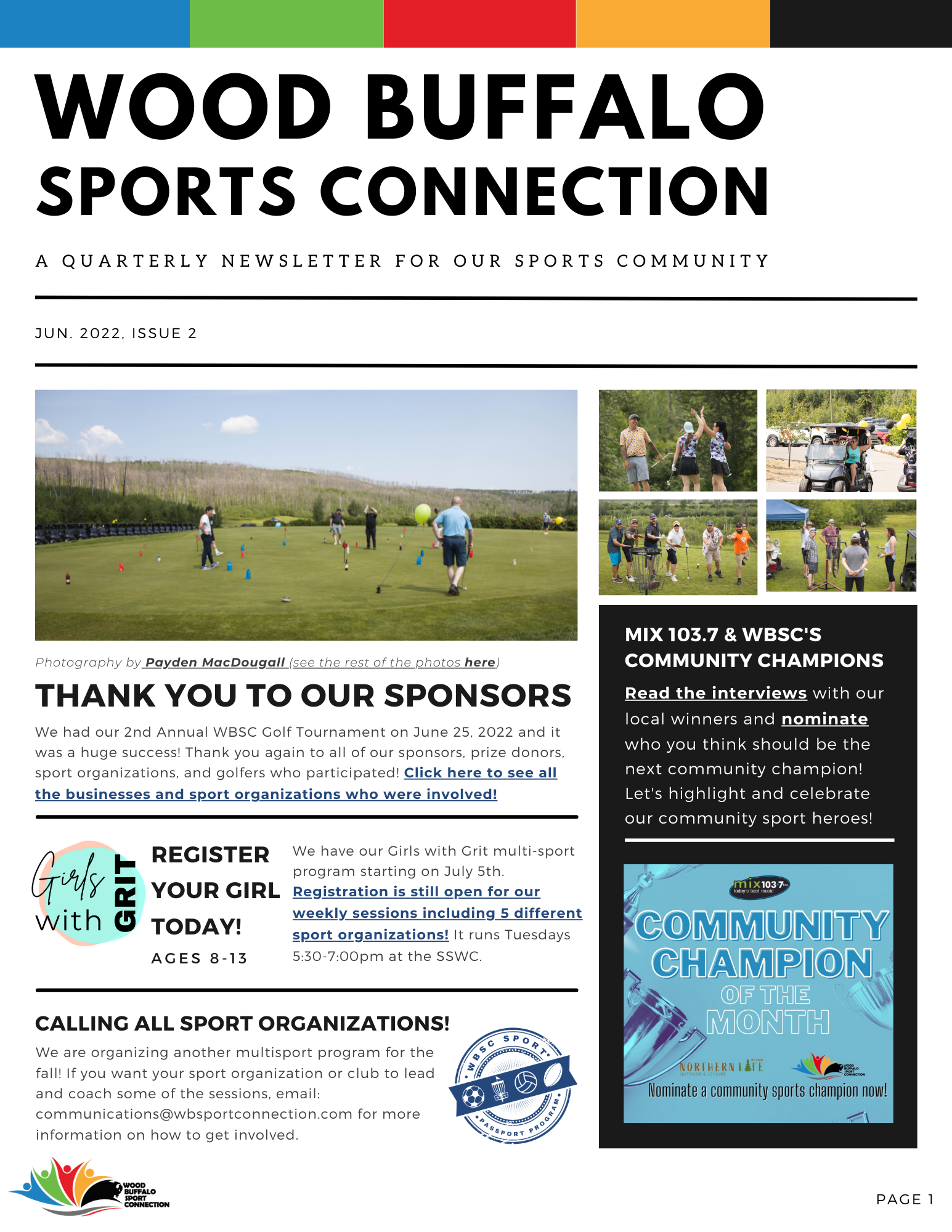 Page 1 of the WBSC issue 2 newsletter